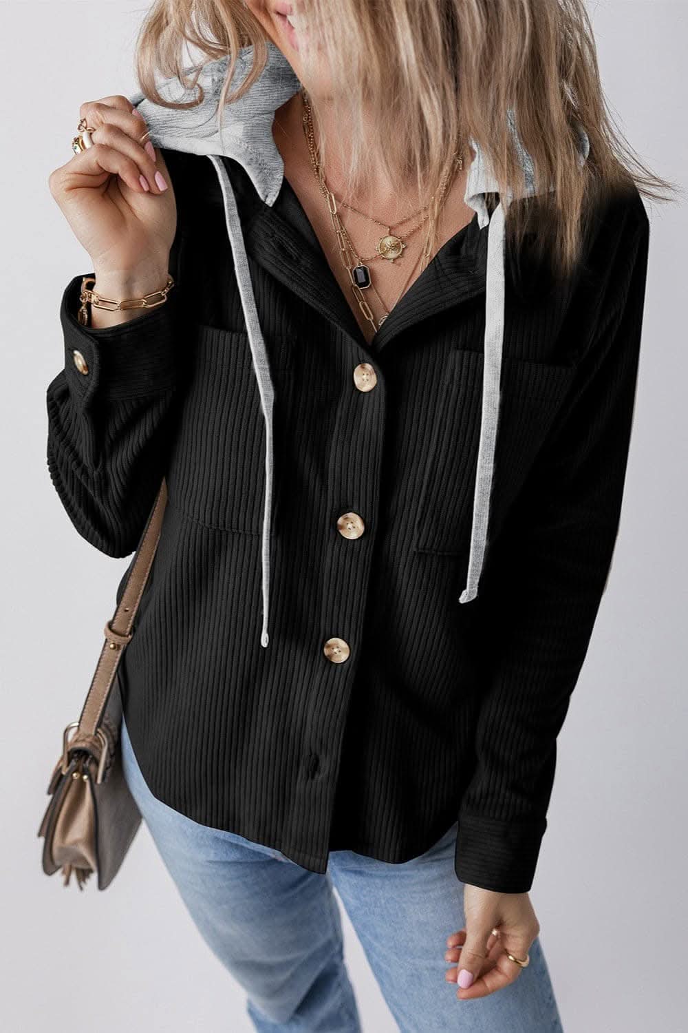 Hooded drawstring jacket with pockets - Love Salve